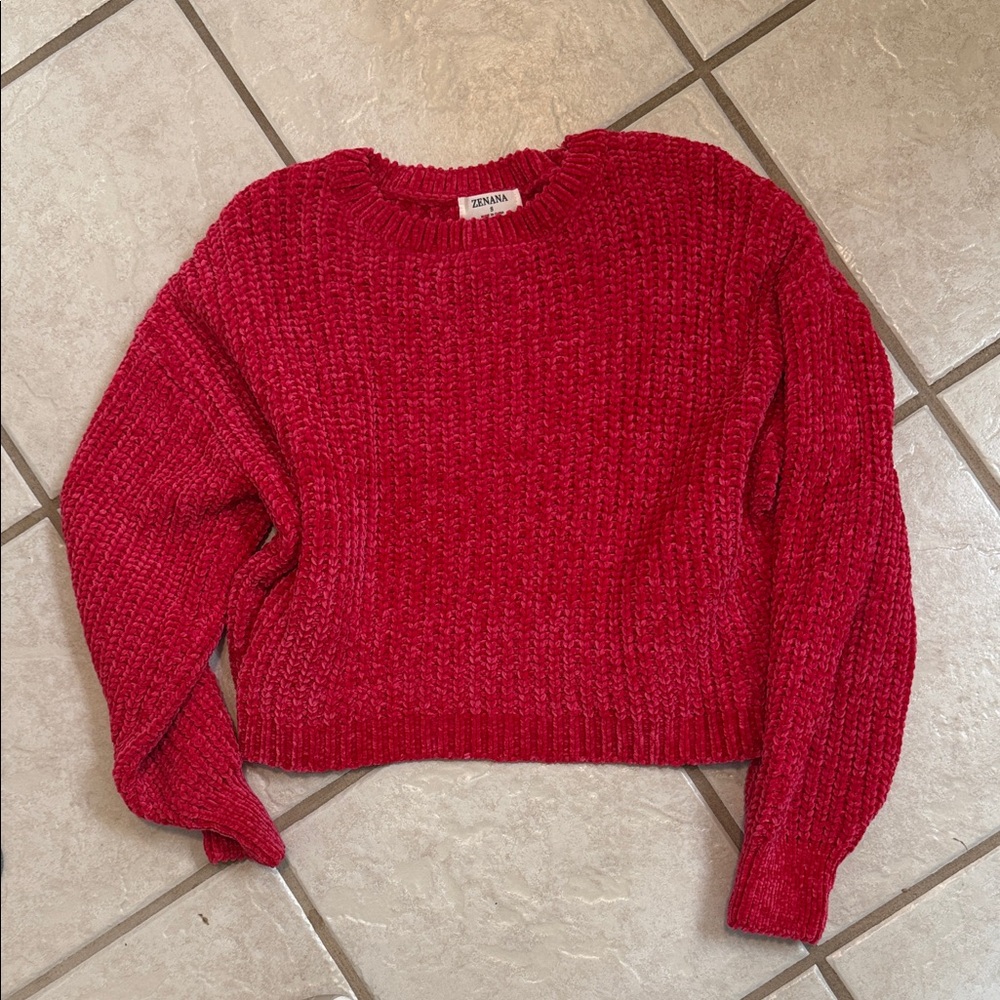 Zenana Outfitters Cherry Red Crew Neck Sweater